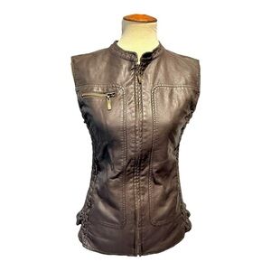 Faux Leather Vest in Deep Brown, Size S, Montanaco, Ruched Sides and Fitted